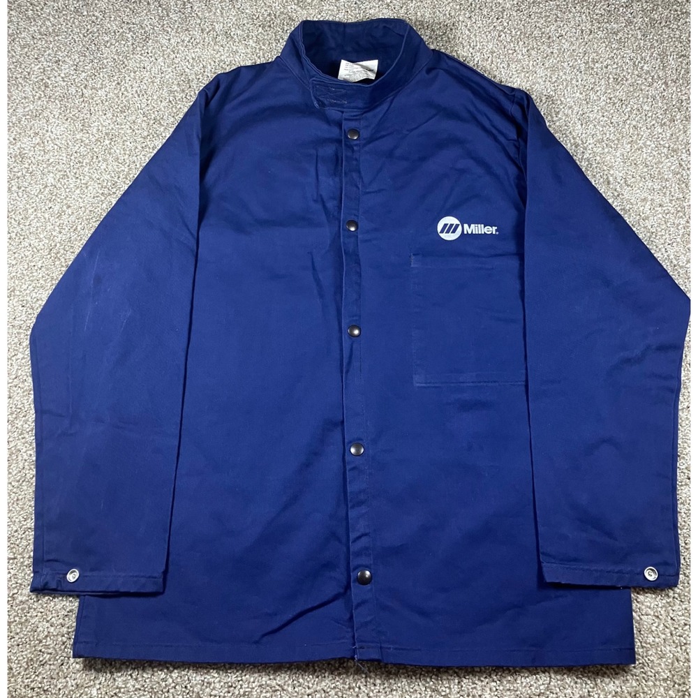 Miller Welding Work Shirt Mens Large Navy Blue Flame Resistant Cotton 244751